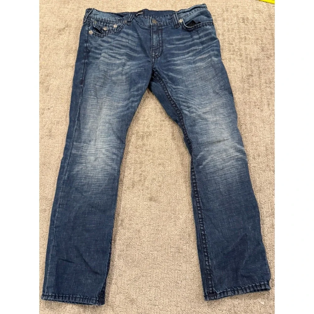 True Religion 42/34 Thick Stitch Back Pocket Flap Blue Jeans (M)